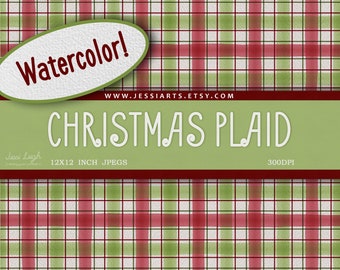 Watercolor Plaid Pattern Digital Paper | Red and Green Plaid Scrapbook Paper Digital | Printable Plaid Paper