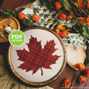 Plaid Maple Leaf Cross Stitch Pattern: Autumn Download (PDF) - Etsy