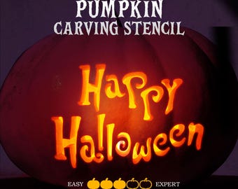 Happy Halloween Pumpkin Carving Stencil: Printable Jack-o-Lantern Template (PDF Download)