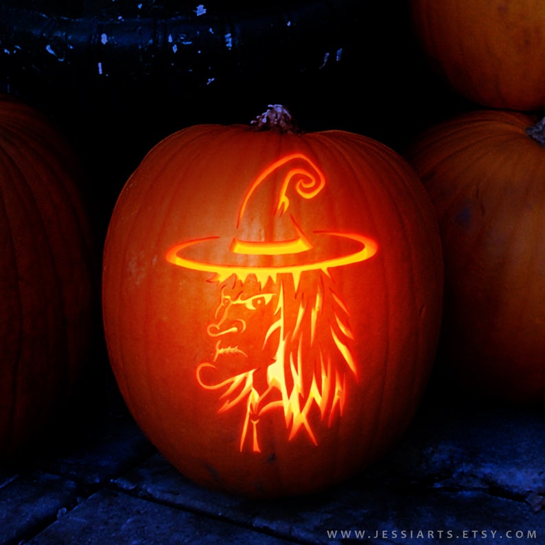 Printable Witch Pumpkin Carving Stencil | Halloween Pumpkin Carving ...