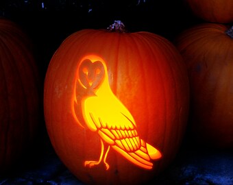 Printable Barn Owl Pumpkin Carving Stencil | Halloween Pumpkin Carving Template | Barn Owl Pumpkin Carving