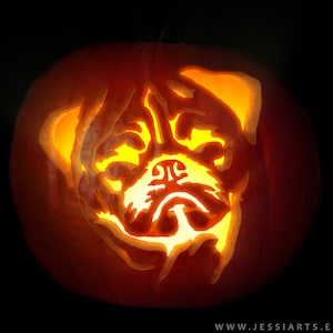 Printable Pug Pumpkin Carving Stencil | Halloween Pumpkin Carving Template | Pug Jack-o-lantern ...
