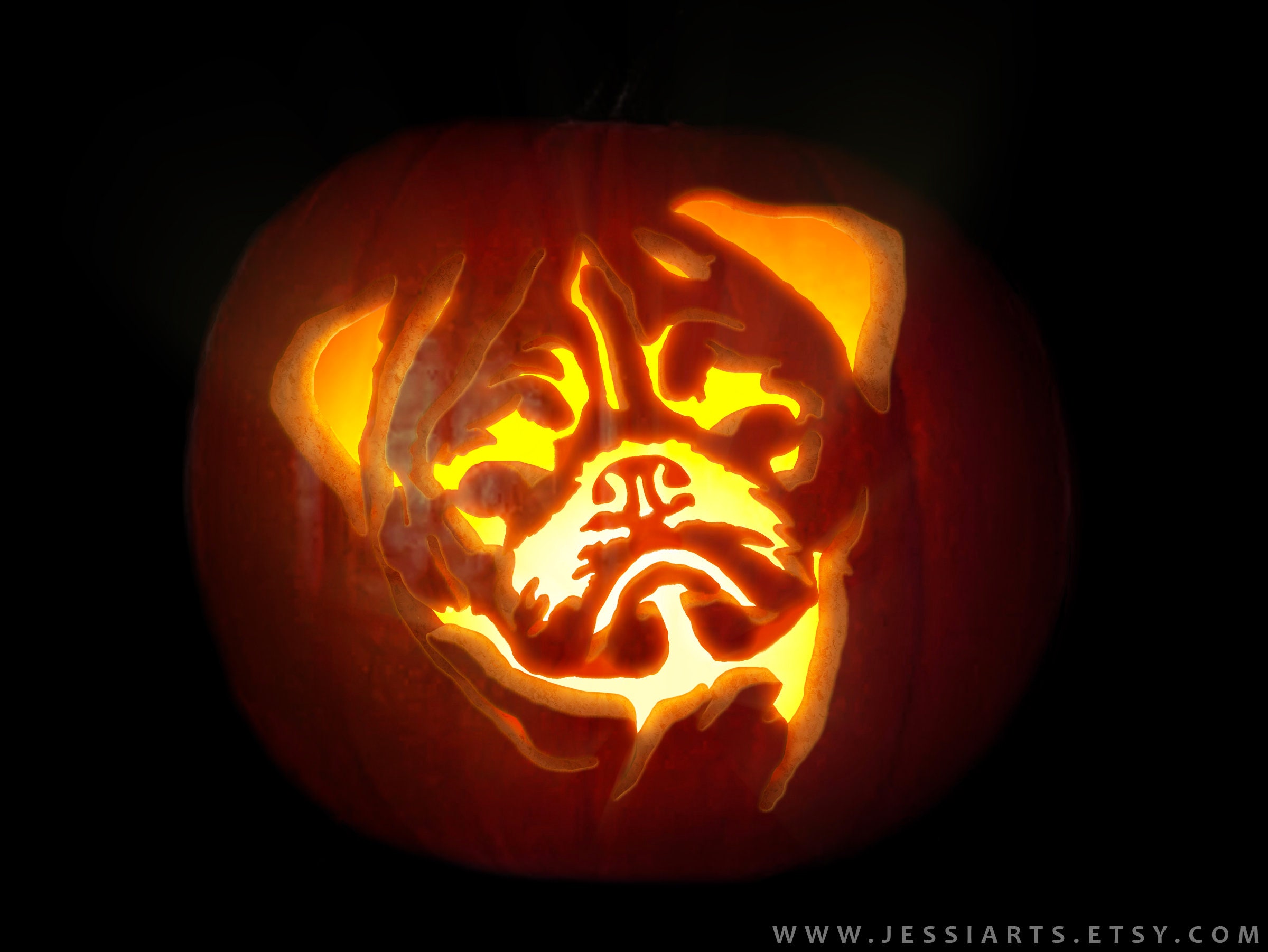 pug pumpkin carving stencil: halloween jack-o-lantern template