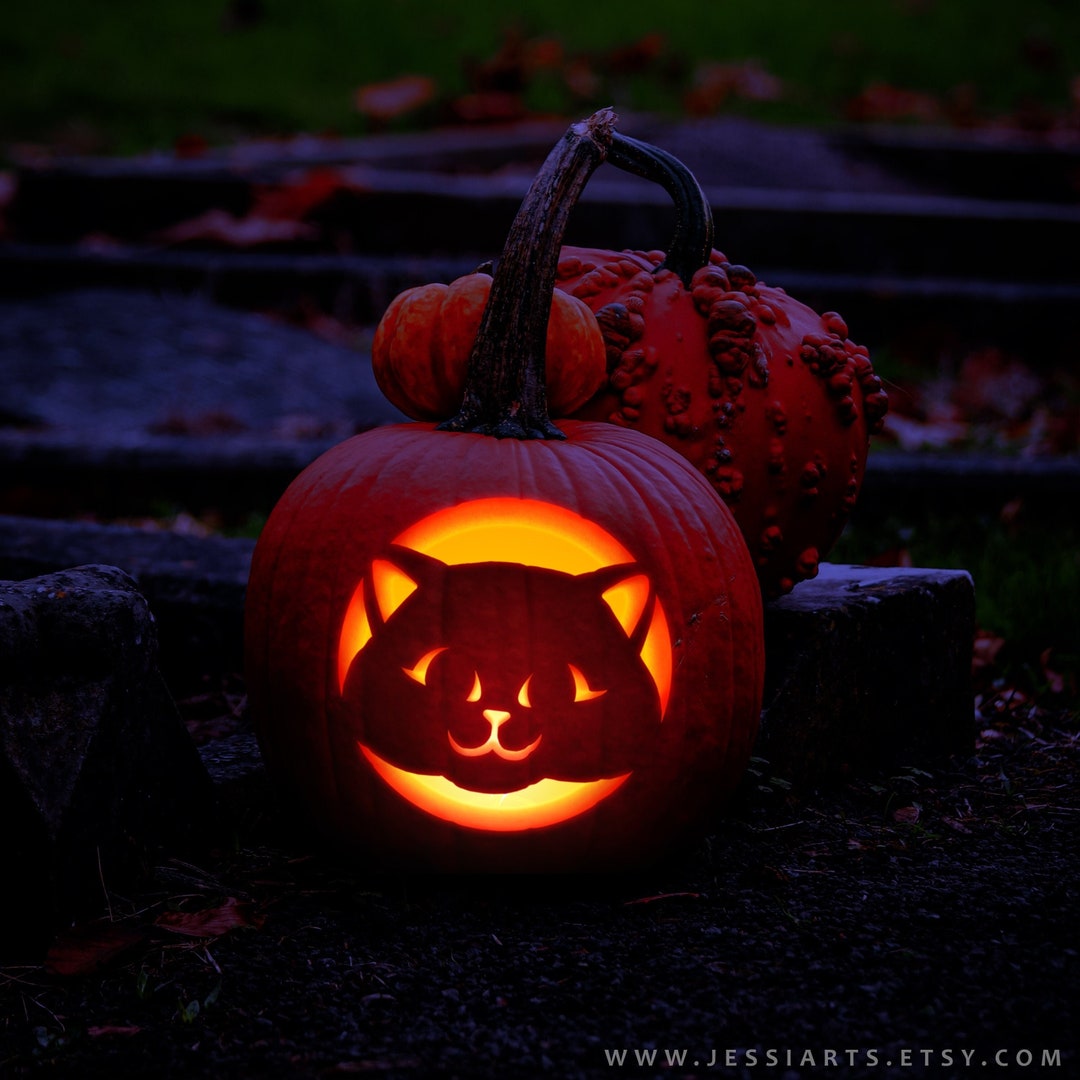 Printable Kitten Pumpkin Carving Stencil Halloween Pumpkin