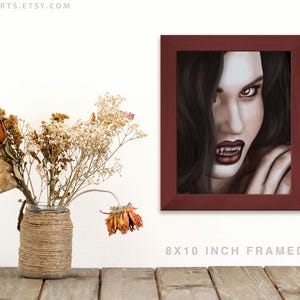 Framed Vampire Lady Art Print: Gothic Home Decor