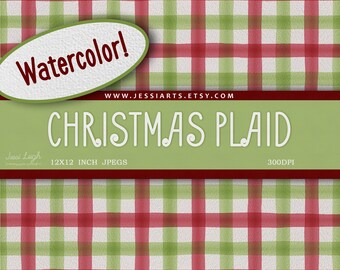 Watercolor Plaid Pattern Digital Paper | Red and Green Plaid Scrapbook Paper Digital | Printable Plaid Paper