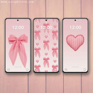 Pink Bows and Hearts Phone Wallpaper | Digital Wallpaper for iPhone & Android | Cute Aesthetic Phone Wallpaper