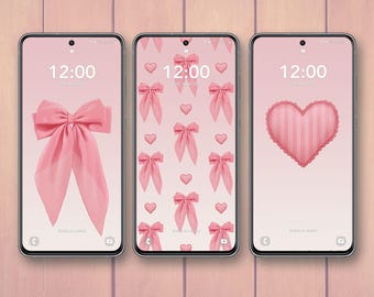 Pink Bows and Hearts Phone Wallpaper | Cute Aesthetic (Digital Download)