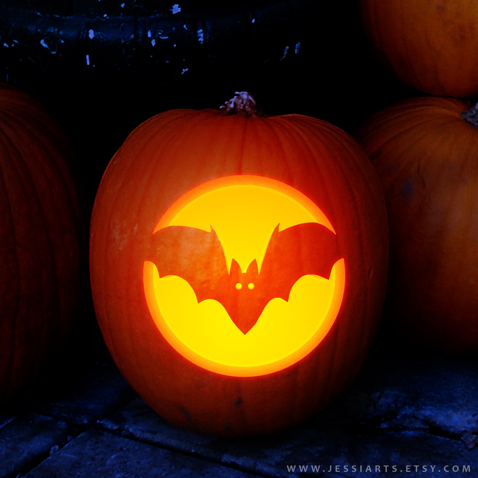 Printable Bat Pumpkin Carving Stencil | Halloween Pumpkin Carving Template | Flying Bat Jack-o ...