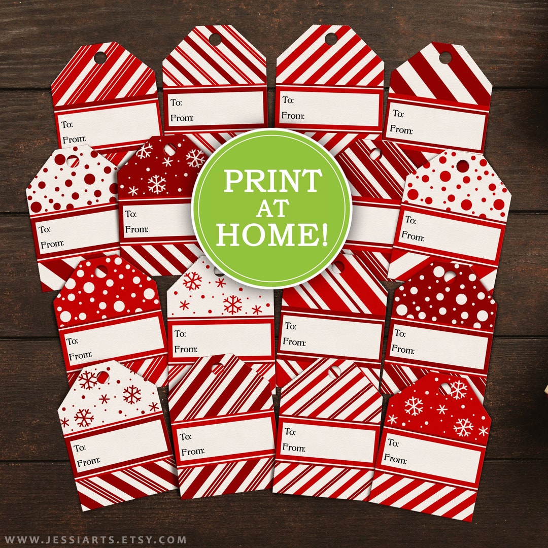 16 Printable Gift Tags | Peppermint Christmas Gift Tags | Instant ...