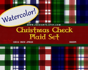 Christmas Plaid Digital Paper: Watercolor Buffalo Check (Digital Download)
