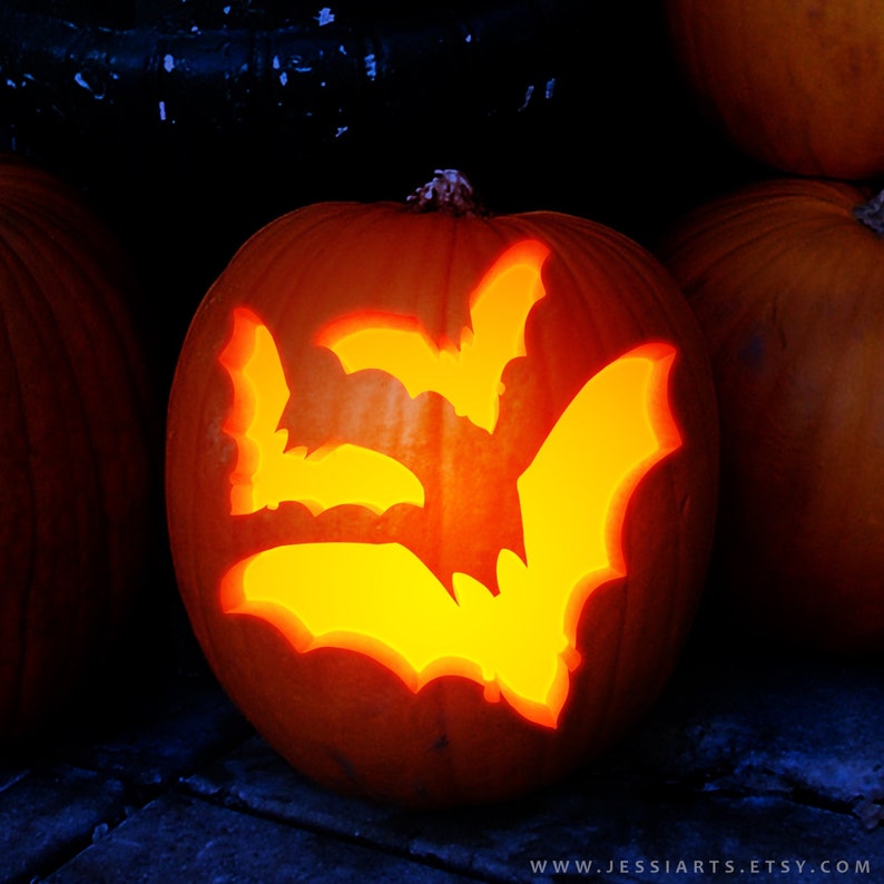 Printable Bat Pumpkin Carving Stencil | Halloween Pumpkin Carving Template | Flying Bat Jack-o ...