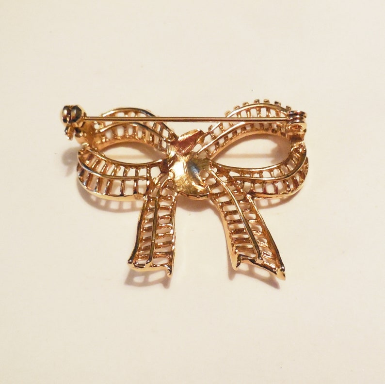 Vintage Ribbon Bow Pin Gold Plated Etsy
