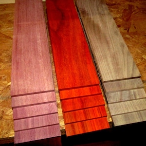 15 Pieces Exotic Purpleheart, Walnut, Padauk Thins 12&quot; X 3&quot; X 1/4&quot;