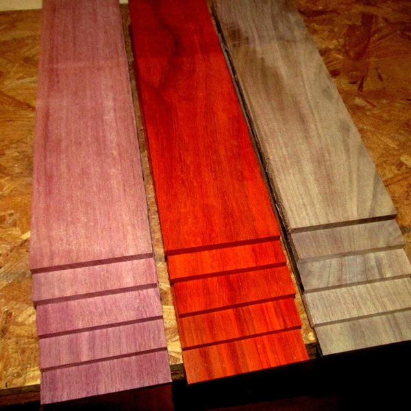 15 piezas exóticas de corazón púrpura, nogal, Padauk delgadas 12" X 3" X 1/4"
