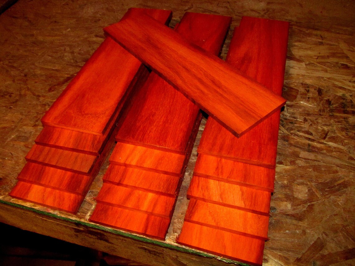 10 Pieces Of Exotic Padauk Lumber - Kiln Dried, Sanded, 12 X 4 X 1/8 Inches