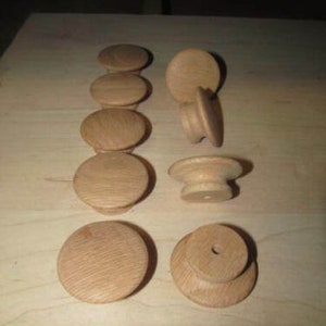 10 Pieces K2 New Unfinished Oak 1 3/4" Round Wood Cabinet Knobs / Pulls