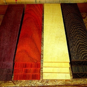 16 Pieces Exotic Wenge, Yellowheart, Padauk, Purpleheart Thins 12&quot; X 3&quot; X 1/4&quot;