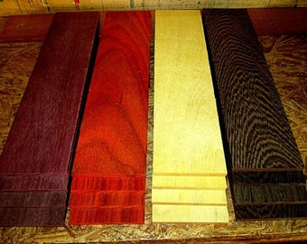 16 Pieces Exotic Wenge, Yellowheart, Padauk, Purpleheart Thins 12" X 3" X 1/4"