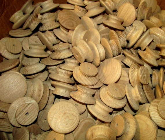 10-Pack Unfinished Solid Oak Round Cabinet Knobs - 1 3/4" Wood Pulls - View #3