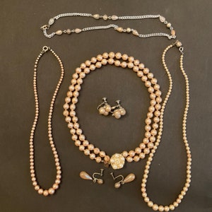CHAMPAGNE PEARL NECKLACES  & Screw On Earrings Collection