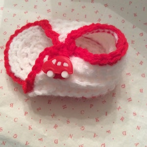 RED and WHITE SANDALS Booties Unisex with Red Car Button image 2