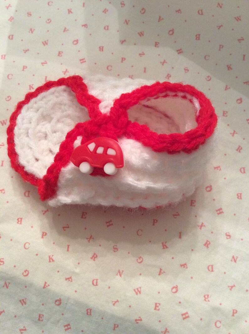 RED and WHITE SANDALS Booties Unisex with Red Car Button image 2