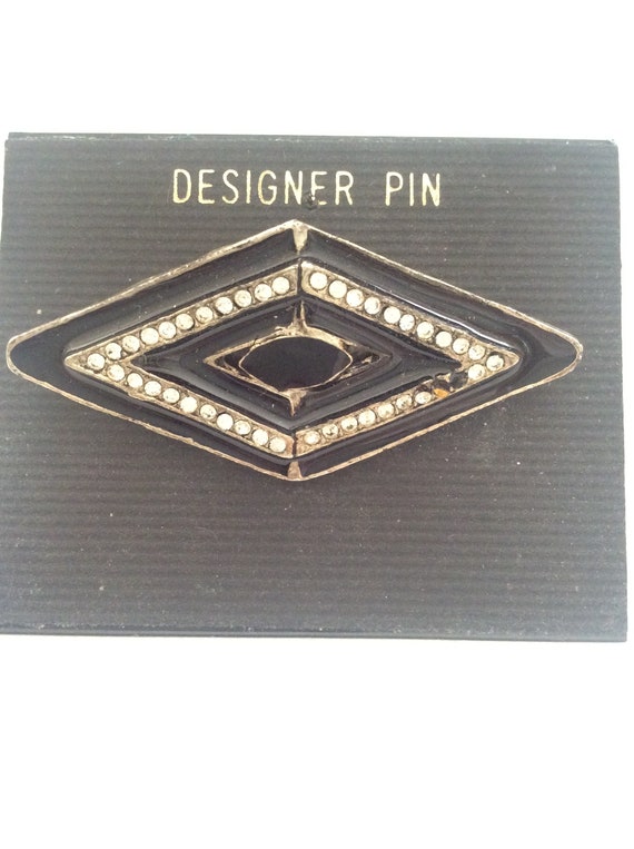 DESIGNER RETRO PIN Art Deco Vintage Brooch Black … - image 5