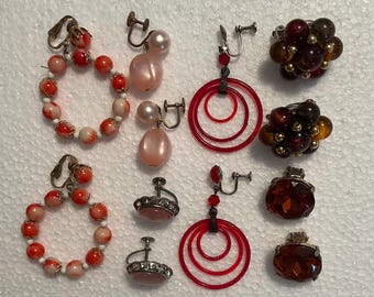 VINTAGE EARRINGS 6 PAIRS Clip-on and Screw on, Various styles.