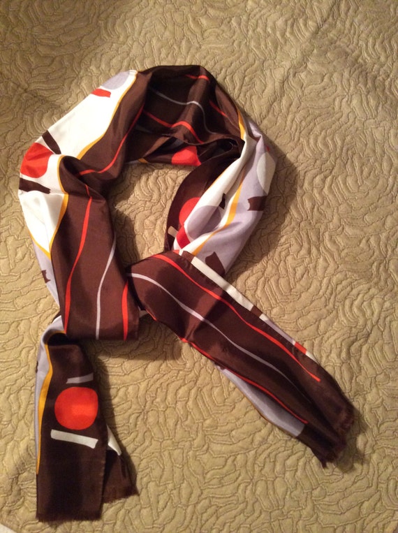 ABSTRACT VINTAGE SCARF oblong in brown orange gold