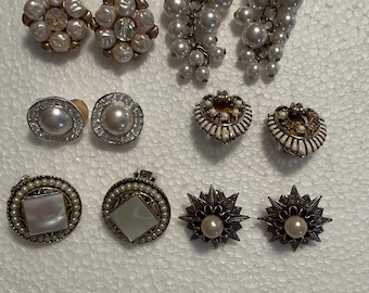 VINTAGE CLIP-ON Earrings 6 Piece Package, Pearl/Mother of Pearl