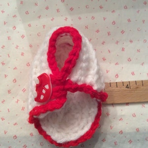 RED and WHITE SANDALS Booties Unisex with Red Car Button image 5