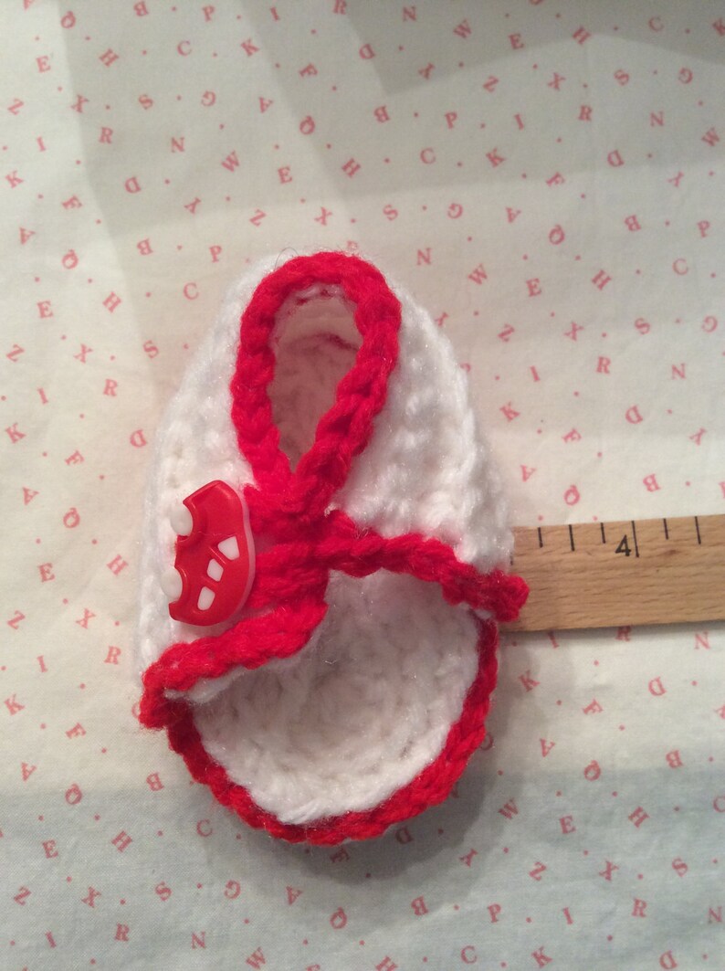 RED and WHITE SANDALS Booties Unisex with Red Car Button image 5
