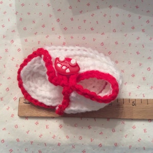 RED and WHITE SANDALS Booties Unisex with Red Car Button image 4