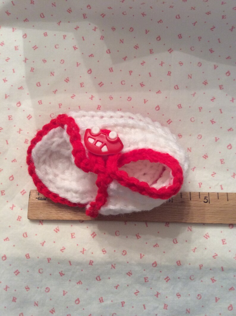 RED and WHITE SANDALS Booties Unisex with Red Car Button image 4