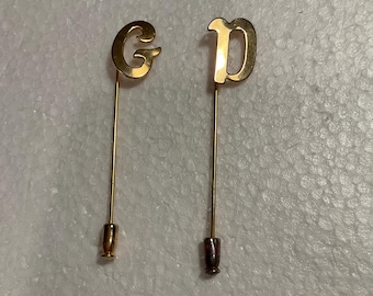 VINTAGE STICK PINS Initials G & D Gold Tone