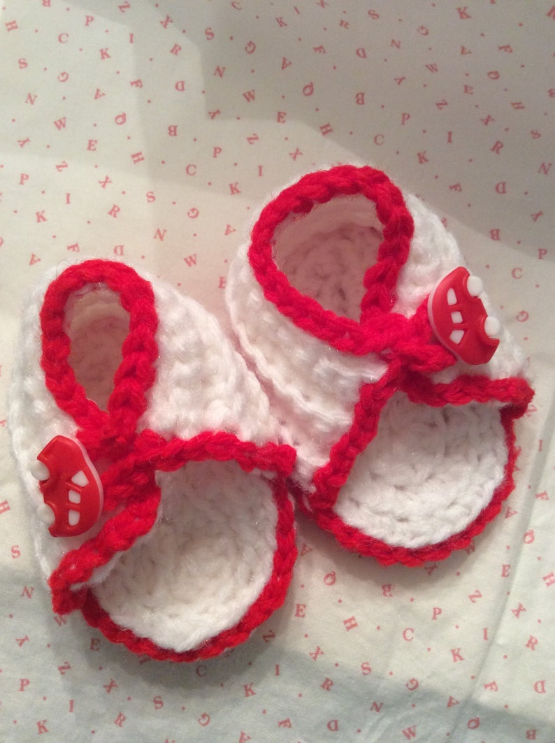 RED and WHITE SANDALS Booties Unisex with Red Car Button image 1