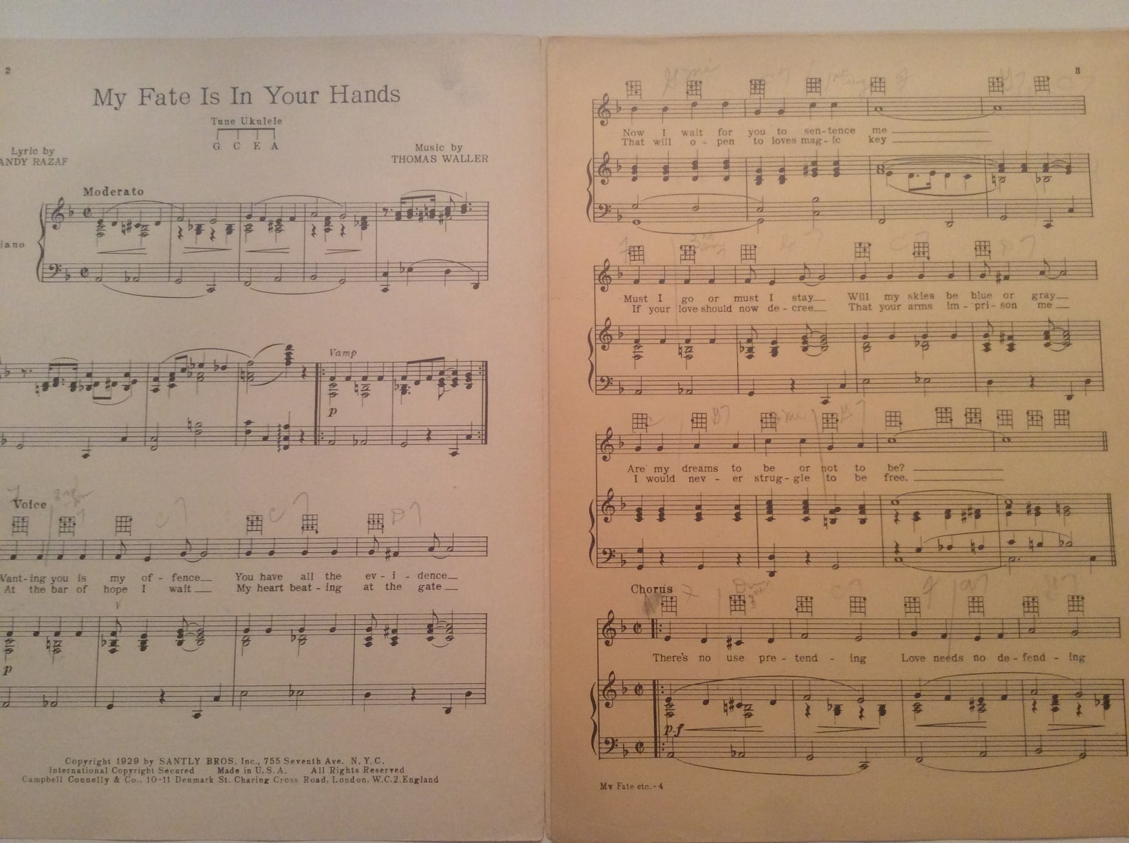 MY FATE is in YOUR Hands, Andy Razaf and Thomas Waller 1928 Sheet Music ...