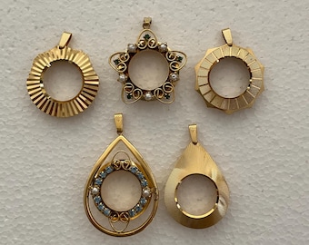 VINTAGE PENDANTS/PENDANT Watch Covers, Set of 5 Gold Tone Covers/Pendants