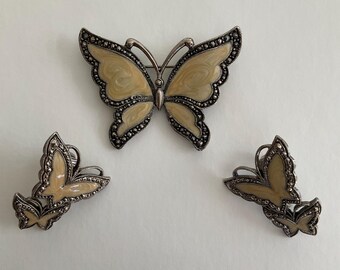 BUTTERFLY EARRING & BROOCH or Pin Set Enamel