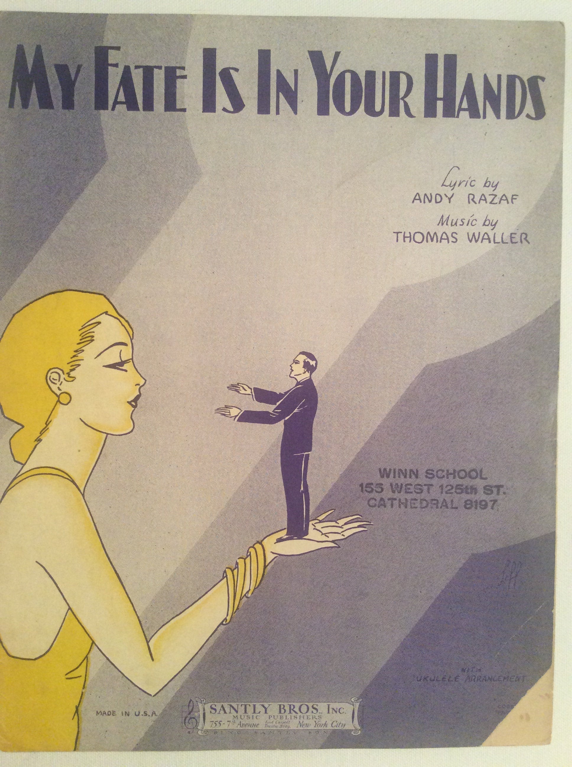 MY FATE is in YOUR Hands, Andy Razaf and Thomas Waller 1928 Sheet Music ...