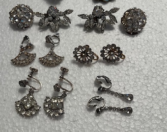 RHINESTONE Vintage EARRINGS & RING with Large Rhinestone Button