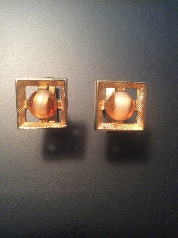 VINTAGE CUFF LINKS "Tiger Eye" Cabochon Retro Flor