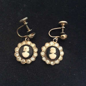 Vintage Gold Tone Cameo Earrings, Screw back, signed Coro, Mid-Century –  Maria's Vintage