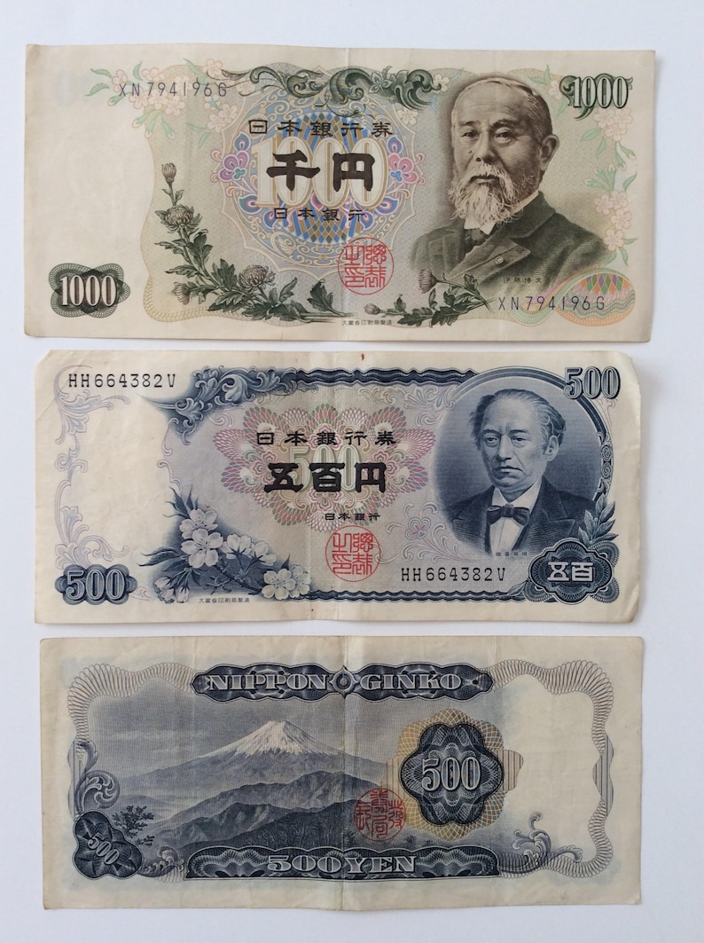 COLLECTIBLE JAPANESE YEN Banknotes 1000 and 500 Nippon Ginko Currency