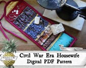 Victorian Civil War Era, Housewife Hussif Kit, Sewing Roll, Digital PDF Sewing Pattern - 19th Century Sewing Case
