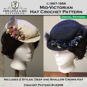 Late 1860’s Victorian Crochet Hat, DIGITAL PDF Sewing Pattern / 19th Century Historical Hat Pattern, c. 1867-1869