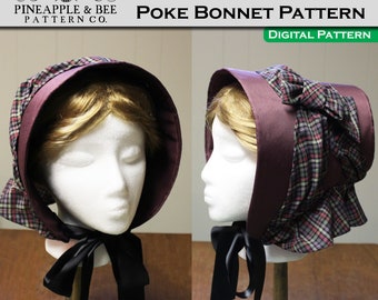 1840’s Victorian Poke Bonnet, DIGITAL PDF Sewing Pattern / 19th Century Historical Bonnet Pattern, c. 1845-1847