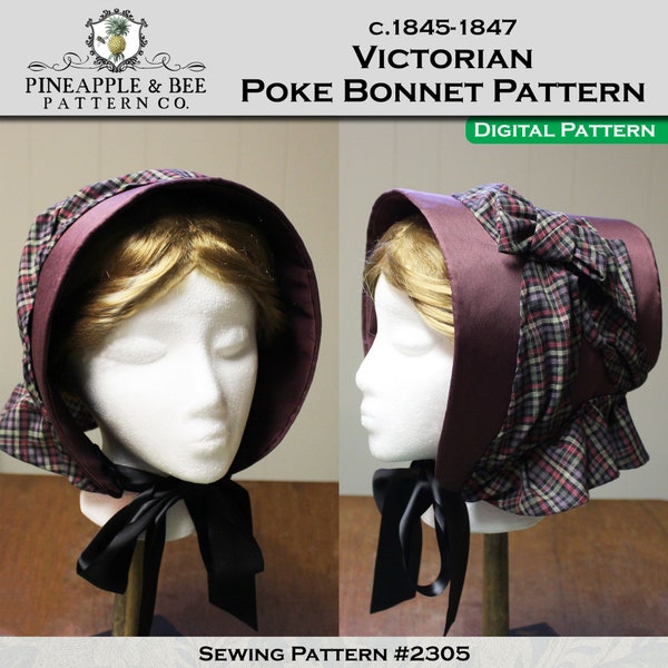 1840’s Victorian Poke Bonnet, DIGITAL PDF Sewing Pattern / 19th Century Historical Bonnet Pattern, c. 1845-1847