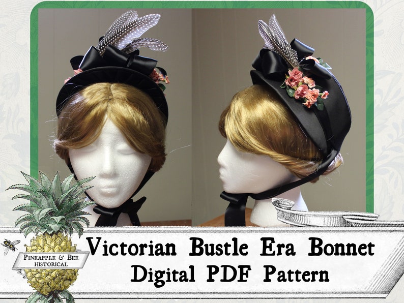 Victorian Style Hats, Bonnets, Caps, Patterns     Victorian Bustle Era Bonnet c. 1875-1885 Digital Sewing Pattern - 19th Century Period Correct Hat Pattern  AT vintagedancer.com